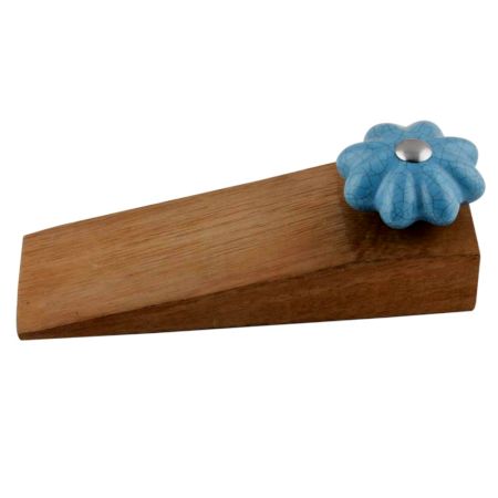 Turquoise Crackle Ceramic Wooden Door Stopper